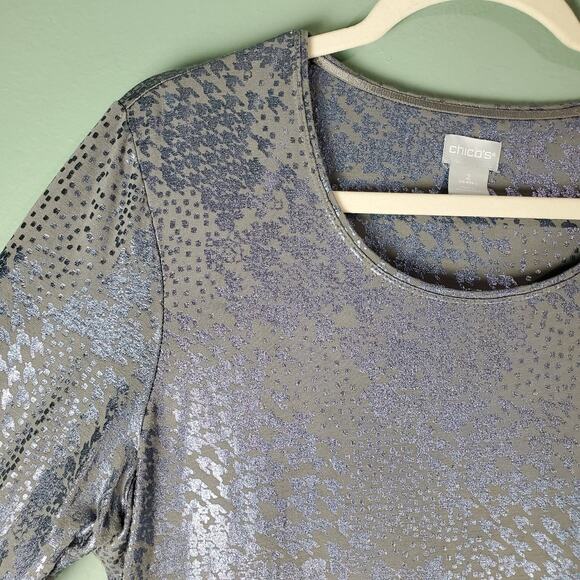 Chico's Womens Touch of Cool Foil Houndstooth Layering Tee Size Large 2 Stretch - Picture 4 of 6